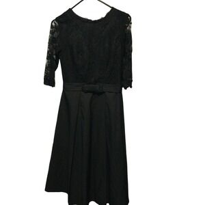 Black Lace Party Dress Fit and Flare Cocktail Midi Evening